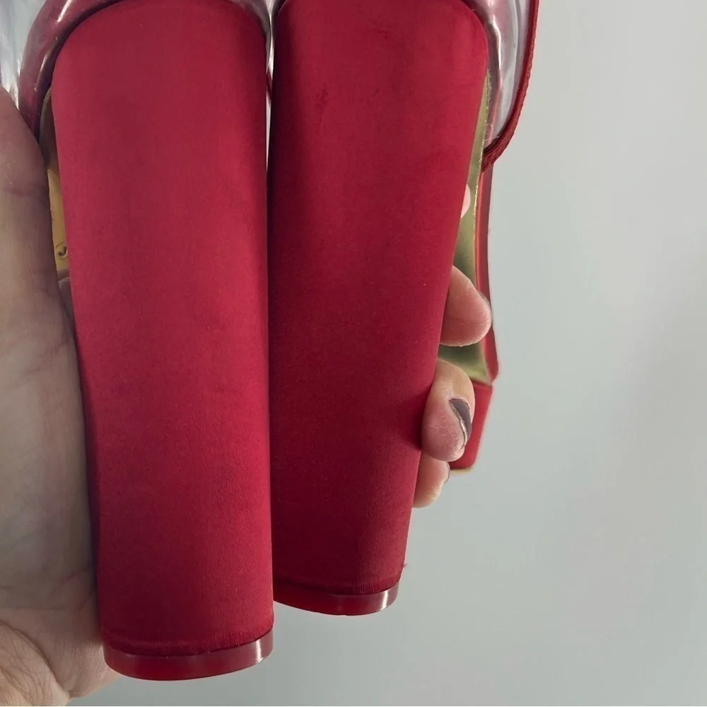 JESSICA RICH PLATFORM SANDAL SATIN RED 5.5”HEEL” SIZE 10 MEDIUM